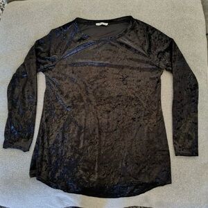 Vtg Black Velvet Blouse Women 2X Witchy Goth Dark Vamp Long Sleeve Top